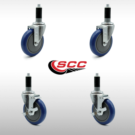 SERVICE CASTER 5 Inch SS Blue Polyurethane Swivel 1-1/8 Inch Expanding Stem Caster Brake, 2PK SCC-SSEX20S514-PPUBBLUE2-TLB-2-MTG43